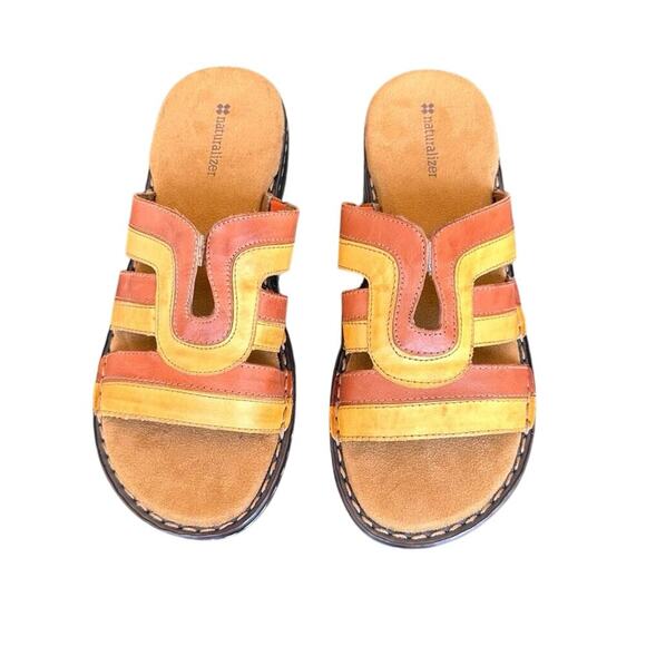 Naturalizer Pierre Women’s Leather Sandals Size 8 Brown  Mustard - Picture 1 of 11